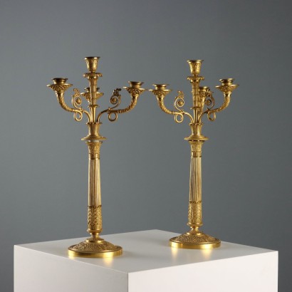 Pair of Gilded Bronze Candelabra