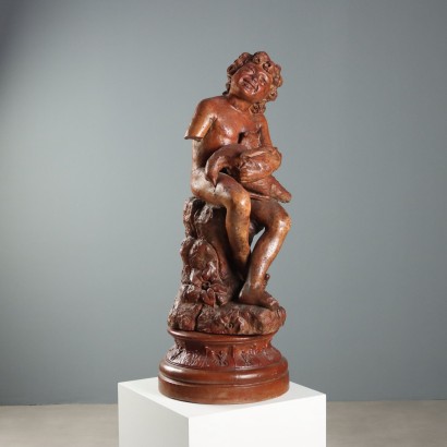 Terracotta Boy with Dove on Stand