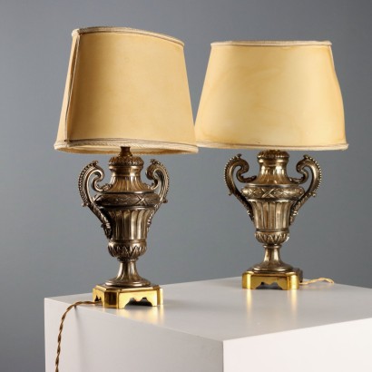 Paar Lampen aus Silber und Bronze