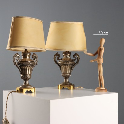 Paar Lampen aus Silber und Bronze