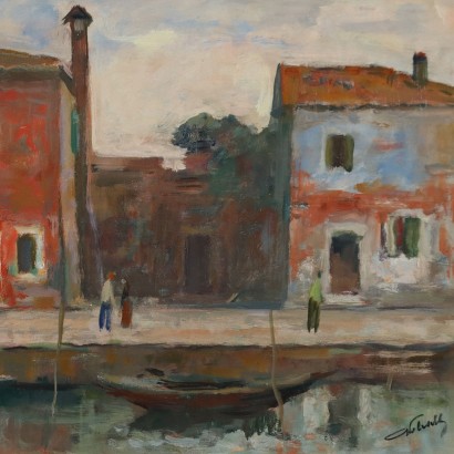 Painting by Eugenio Polesello, Burano Motif, Eugenio Polesello, Eugenio Polesello, Eugenio Polesello