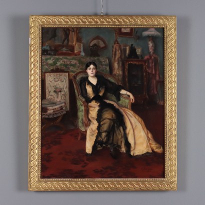 Antique Painting Signed André Chabellard Portrait of a Dame 1892