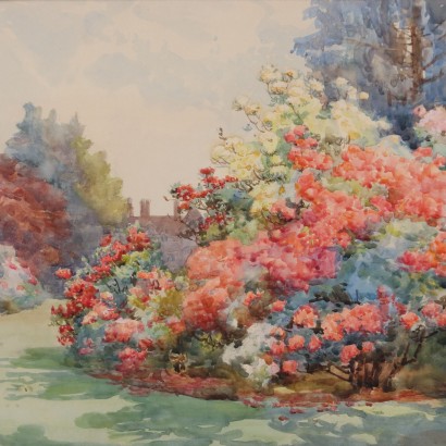 Painting by Patience E. Bishopp, Flower Garden, Patience E. Bishopp, Patience E. Bishopp, Patience E. Bishopp