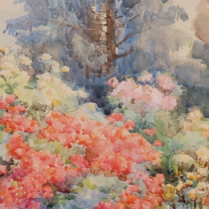 Painting by Patience E. Bishopp, Flower Garden, Patience E. Bishopp, Patience E. Bishopp, Patience E. Bishopp