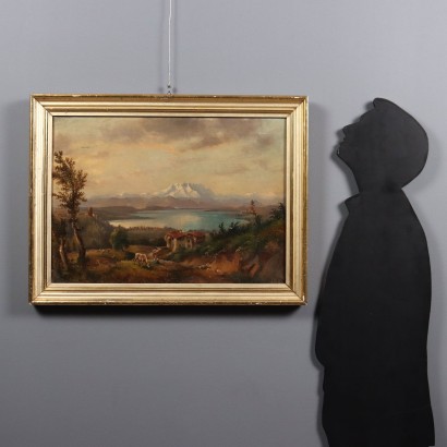 Pintura de paisaje con el lago Varese