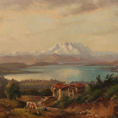 Pintura de paisaje con el lago Varese
