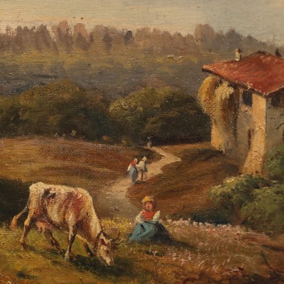 Pintura de paisaje con el lago Varese