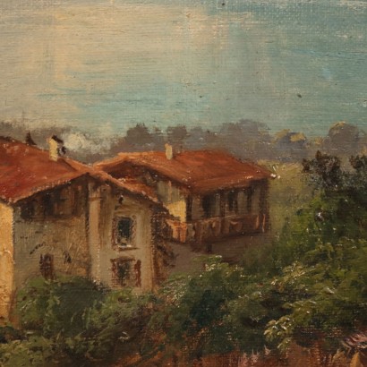 Pintura de paisaje con el lago Varese