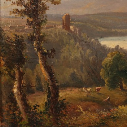 Pintura de paisaje con el lago Varese