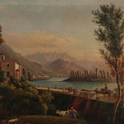 Peinture de paysage avec le lac Pusiano, Paysage avec le lac Pusiano en Brianza