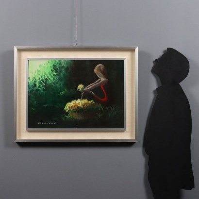 Painting by Eliano Fantuzzi, Figure with Flowers, Eliano Fantuzzi, Eliano Fantuzzi, Eliano Fantuzzi, Eliano Fantuzzi