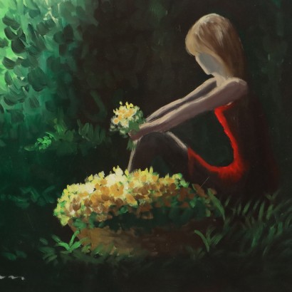 Painting by Eliano Fantuzzi, Figure with Flowers, Eliano Fantuzzi, Eliano Fantuzzi, Eliano Fantuzzi, Eliano Fantuzzi