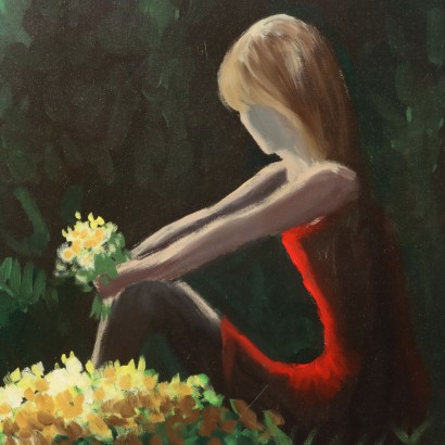 Painting by Eliano Fantuzzi, Figure with Flowers, Eliano Fantuzzi, Eliano Fantuzzi, Eliano Fantuzzi, Eliano Fantuzzi