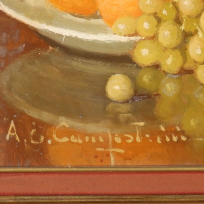 Gemälde von Ernesto Alcide Campestrini, Stillleben mit Uhr und Obst, Ernesto Alcide Campestrini, Ernesto Alcide Campestrini, Ernesto Alcide Campestrini