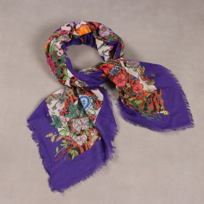 Gucci Max Scarf Vintage Wool Jungle Animals Italy 1980s