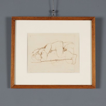 Modern Drawing Signed Salvatore Fiume Marker on Paper