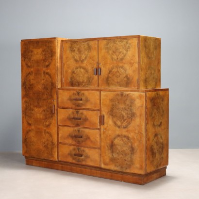 Vintage Cupboard Deco Style Burl Veneer Design Italy 1940s
