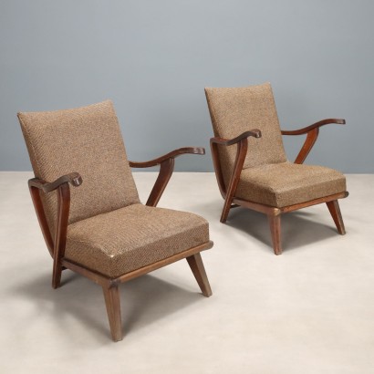 Fauteuils Vintage Tissu Bois Design Italie des Années 1960