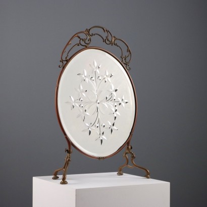 Antique Table Mirror Bronze Glass Decorations XX Century