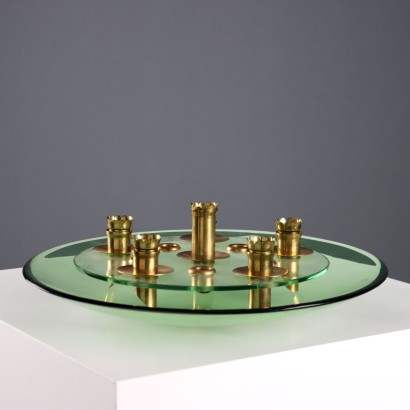 Vintage Centerpiece Fontana Arte Style Brass Glass 1950s