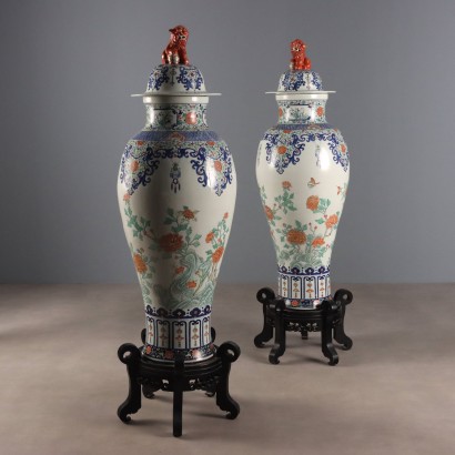 Antique Vases Porcelain Wood Baluster-Shaped XX Century