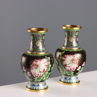 Antique Cloisonné Vases Leaves Decorations China XX Century