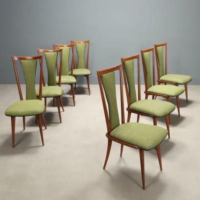 Vintage Dining Room Chairs Wood Green Fabric Design Italy 1960s