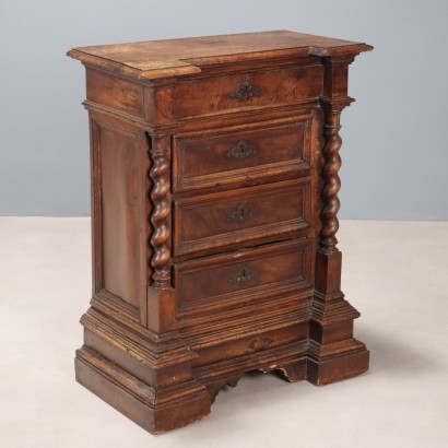 Antique Bedside Table Baroque Walnut 4 Drawers XVIII Century