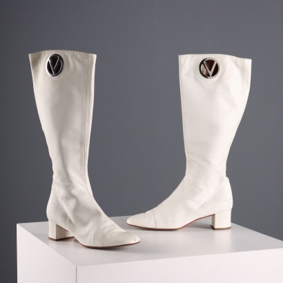 Vintage Valentino Boots White Leather UK Size 5 Italy 1960s