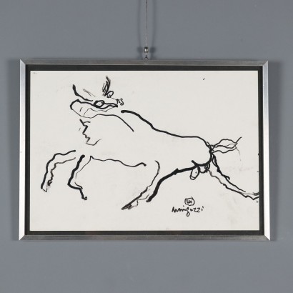 Contemporary Drawing Signed Luciano Minguzzi Bull XX Century