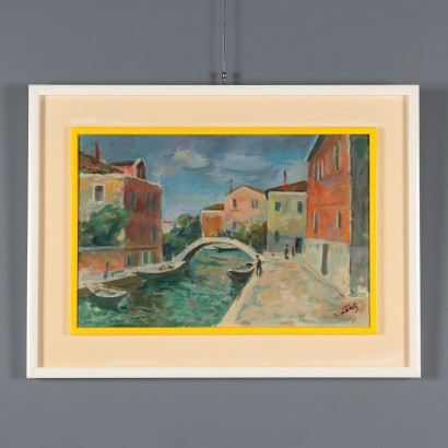 Modern Painting Signed Eugenio Polesello Italy XX Century