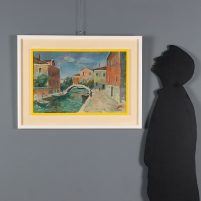 Painting by Eugenio Polesello, Canal in Venice, Eugenio Polesello, Eugenio Polesello, Eugenio Polesello, Eugenio Polesello
