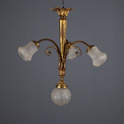 Antique Chandelier Gilded Bronze 3 Lights Italy XX Century