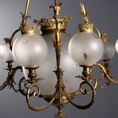 Antique Gilded Bronze Glass Chandelier 7 Lights Italy 19th Century_1328474 CHANDELIER, Seven-Light Chandelier