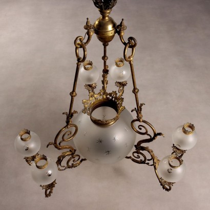 Antique Gilded Bronze Glass Chandelier 7 Lights Italy 19th Century_1328480 CHANDELIER, Seven-Light Chandelier