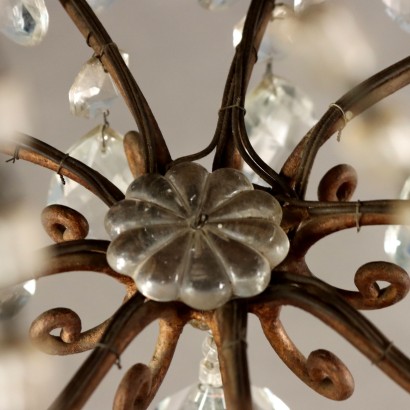 Antique 9-Light Chandelier in Glass and Iron, Gilded, Italy, 19th Century_1328524 Chandelier, Nine-Light Chandelier