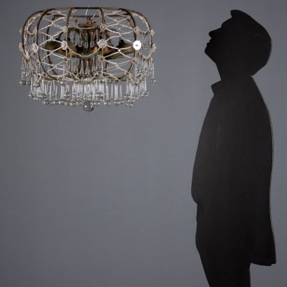 Lámpara de araña antigua de metal y vidrio de 6 luces, Italia, siglo XIX_1328546 Lámpara de araña, lámpara de araña de seis luces