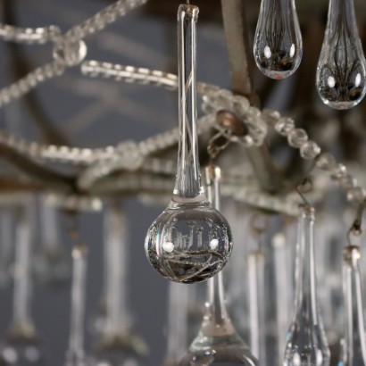 Lámpara de araña antigua de metal y vidrio de 6 luces, Italia, siglo XIX_1328547 Lámpara de araña, lámpara de araña de seis luces