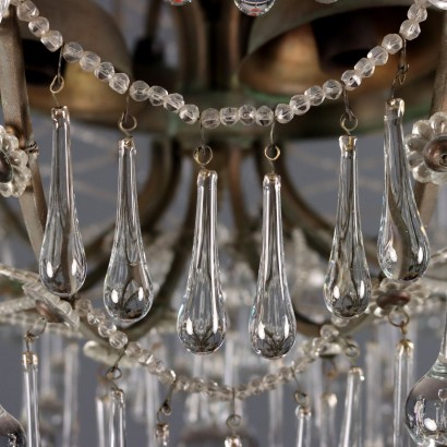 Lámpara de araña antigua de metal y vidrio de 6 luces, Italia, siglo XIX_1328550 Lámpara de araña, lámpara de araña de seis luces