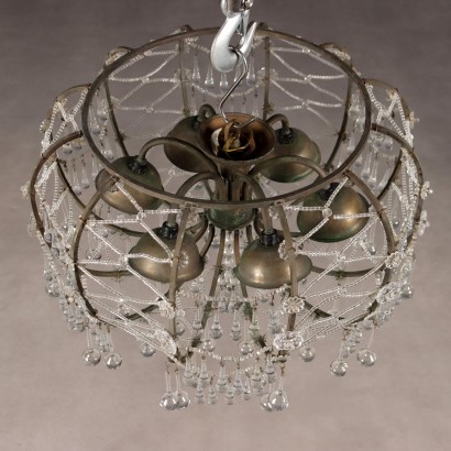 Lámpara de araña antigua de metal y vidrio de 6 luces, Italia, siglo XIX_1328551 Lámpara de araña, lámpara de araña de seis luces