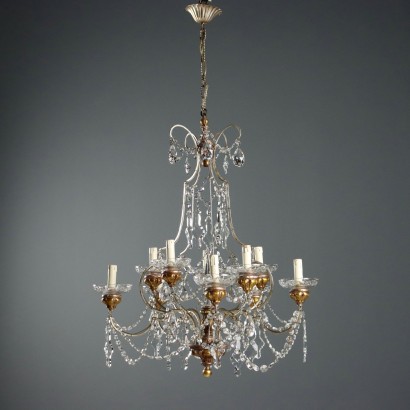 Antique Chandelier Glass Silvered Iron 10 Lights Italy XIX Century