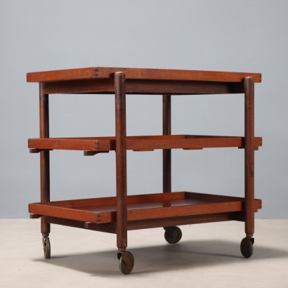 Carrito vintage de chapa de teca con tres estantes, diseño de los años 60_1328890 Tranvía de tres pisos Años 0apostrop