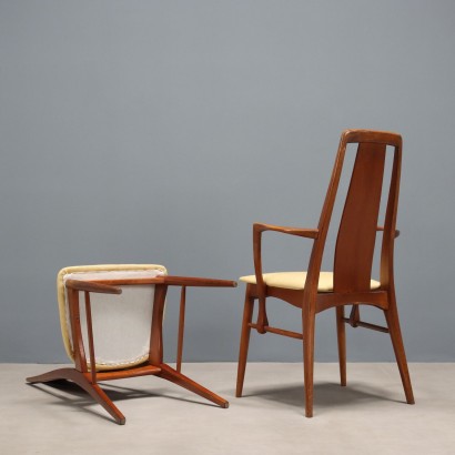 Vintage Esszimmerstühle aus Holz und Stoff, italienisches Design, 1960er_1328936 Sechs Stühle aus den 1960er Jahren