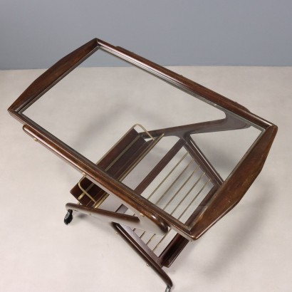 Vintage Servierwagen aus gebeizter Buche mit Glas, italienisches Design, 1960er_1328959 60er-Jahre-Trolley