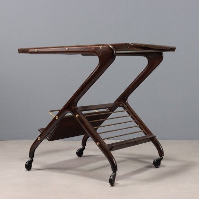 Vintage Servierwagen aus gebeizter Buche mit Glas, italienisches Design, 1960er_1328960 60er-Jahre-Trolley