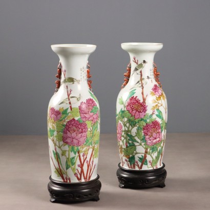 Pair of Baluster Vases with Wooden Stand