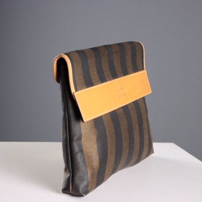 Porte-documents vintage Fendi en toile rayée et cuir, Italie, années 1980-1990_1329629 Porte-documents vintage Fendi