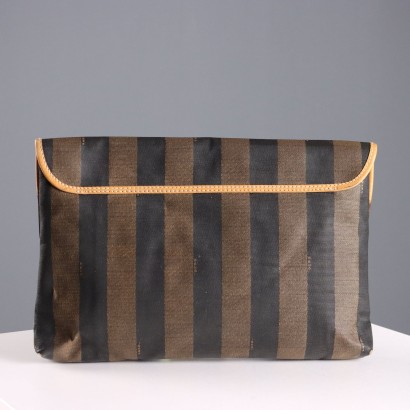 Porte-documents vintage Fendi en toile rayée et cuir, Italie, années 1980-1990_1329630 Porte-documents vintage Fendi