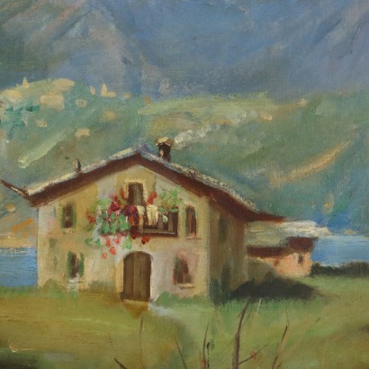 Painting Signed by Angelo Rovida, Landscape with a View of the Lake, 1960s_1329748 Painting by Angelo Rovida, Landscape with a Lake View, Angelo Rovida, Angelo Rovida, Angelo Rovida