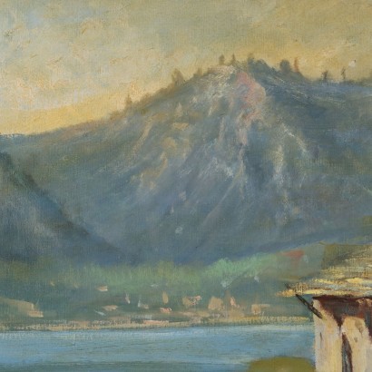 Painting Signed by Angelo Rovida, Landscape with a View of the Lake, 1960s_1329750 Painting by Angelo Rovida, Landscape with a Lake View, Angelo Rovida, Angelo Rovida, Angelo Rovida